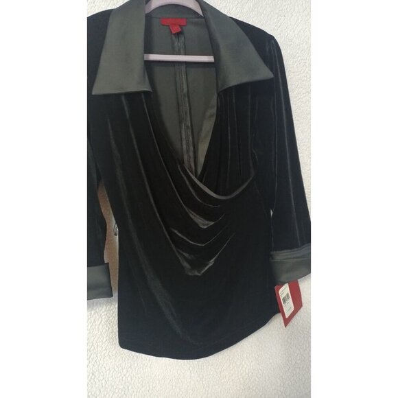 JS Collections Womens Black Blouse Chic Satin Cuffs And Collar Zip Back Size 16W - Picture 7 of 12